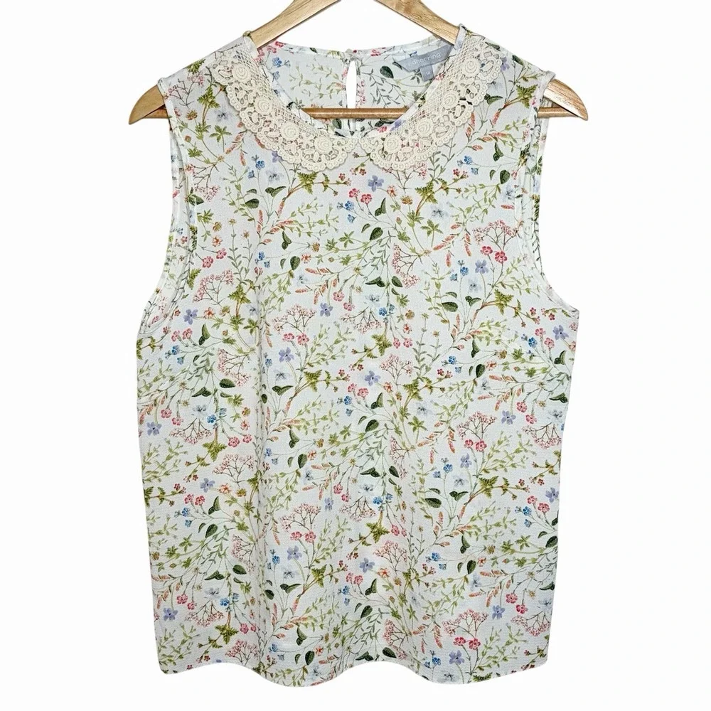 Floral Lace Peter Pan Collar Sleeveless Top Womens M 10 Cottagecore Twee Spring